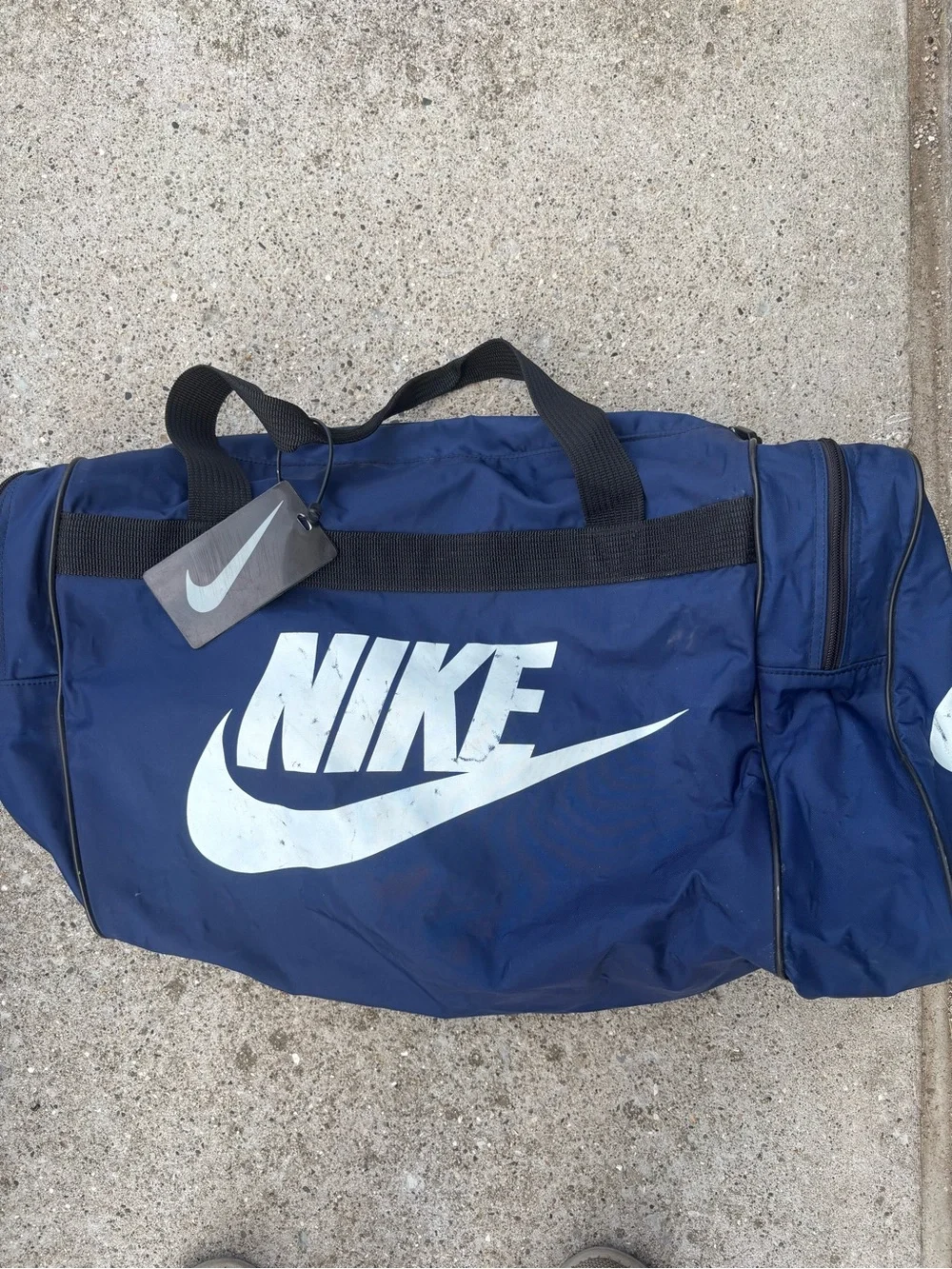 VINTAGE Nike Navy Blue Duffel Bag with White Swoosh